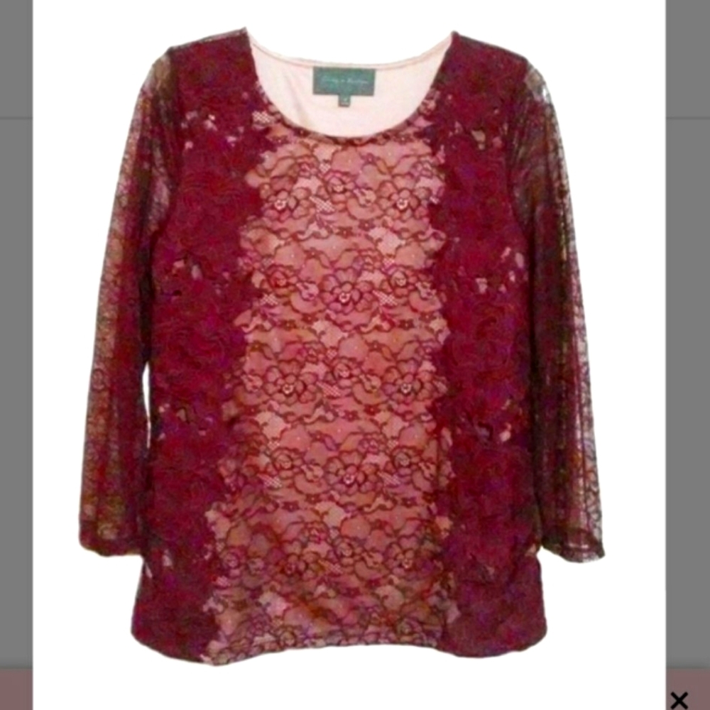Anthropologie Wine Lace Overlay Blouse